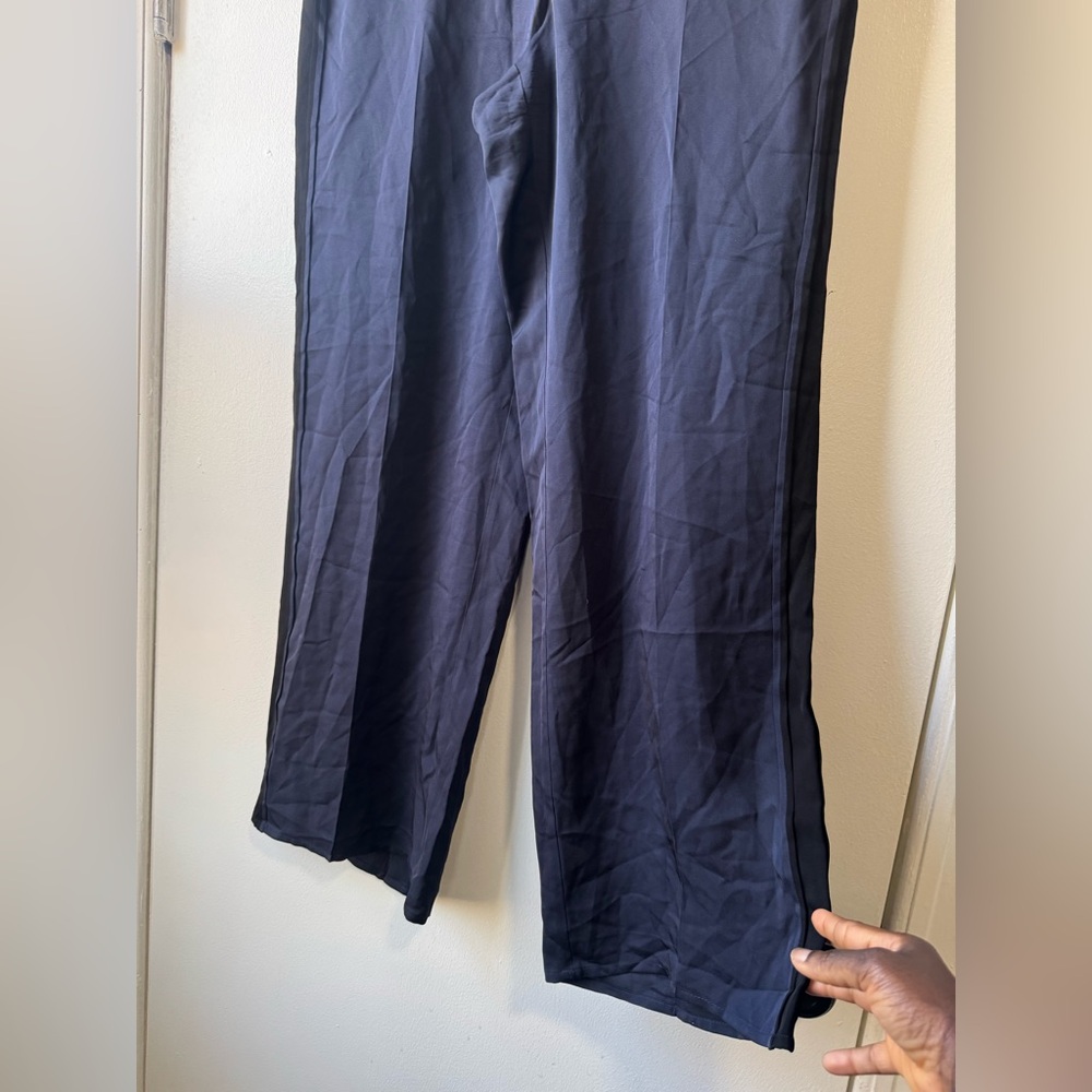 Theory 100% Silk Blue and Black Wide-Leg Trousers - Picture 10 of 11
